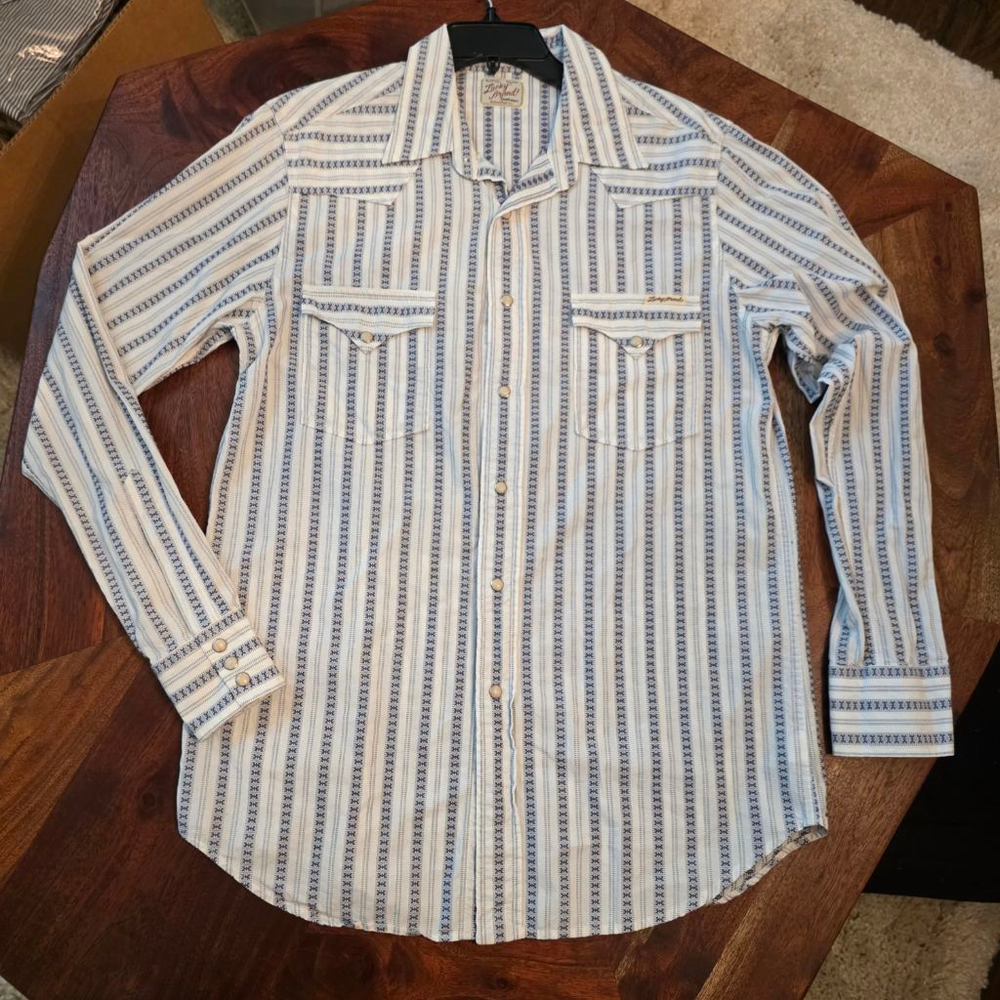 Men's Lucky Brand Western Shirt White/Blue Striped Size L